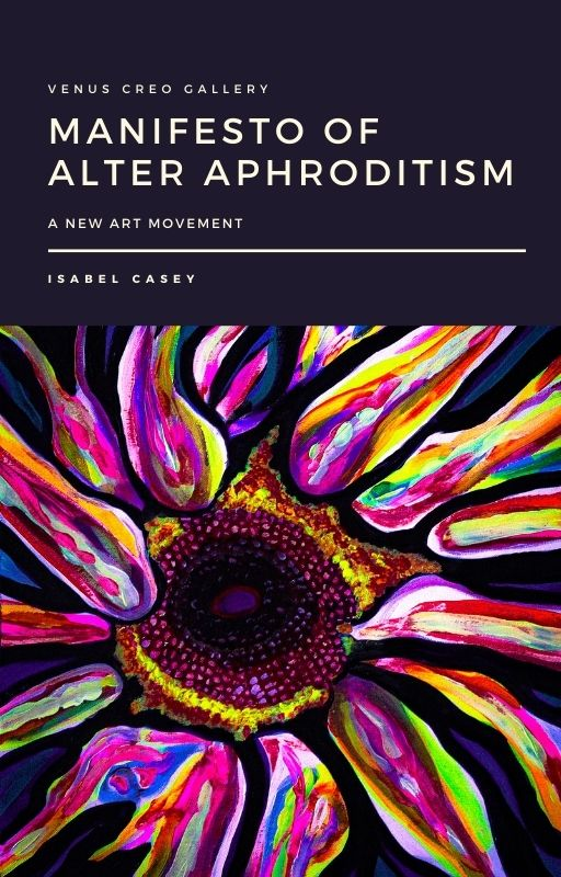 Cover artwork for Manifesto of Alter Aphroditism, featuring a vivid mandala-like composition in radiant pink, purple, and green hues.